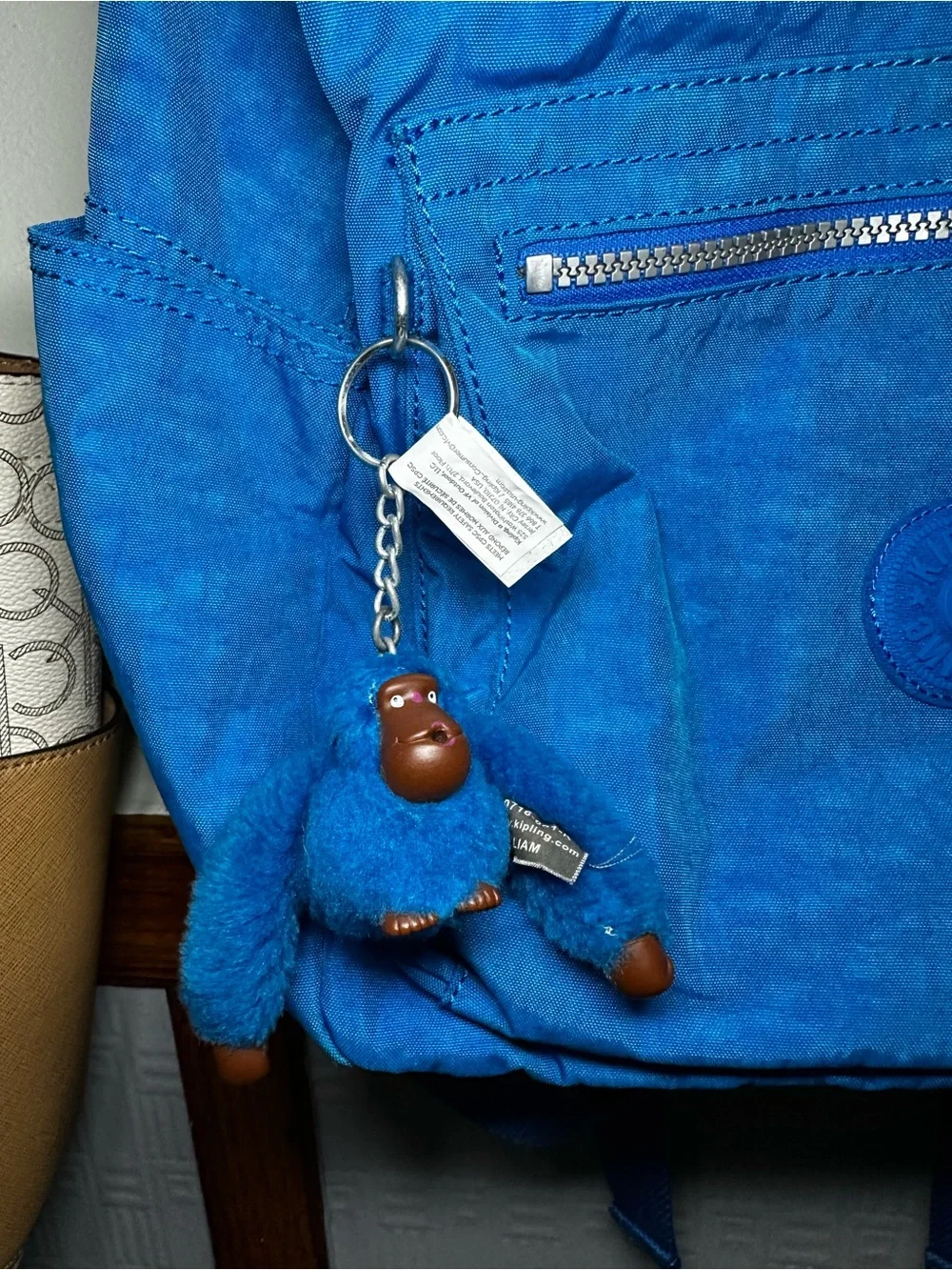 Kipling Bright Blue Nylon Backpack with Keychain Charm